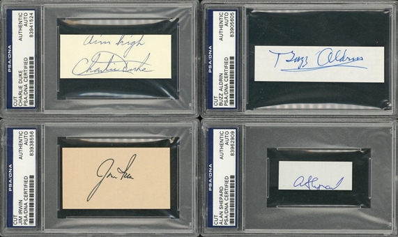 Lot of (5) NASA Moonwalkers Encapsulated Cut Signatures: Aldrin, Cernan, Shepard, Duke, & Irwin) (PSA/DNA AUTH)